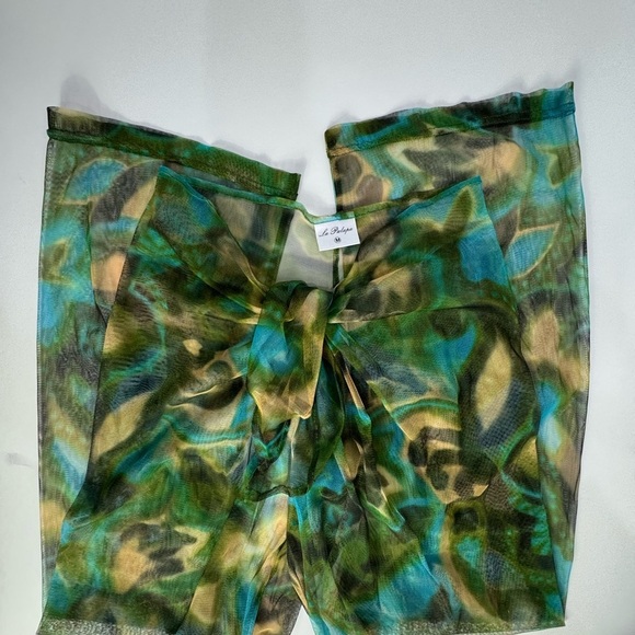 2 piece Swim Coverup Vibrant Yellow Tank with Sheer Patterned Pants - Picture 7 of 10